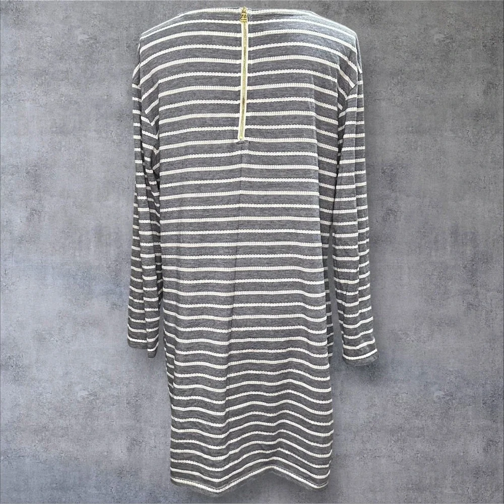 Sail To Sable Textured Knit Striped Long Sleeve Dress Size Large‎ Preppy Neutral